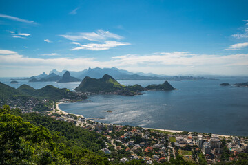 Beautiful view of Rio de Janeiro and it's mountain chains from a belvedere at Parque da Cidade - Niteroi, Rio de Janeiro