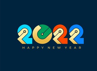 2022 Happy New Year logo text rounded gold color. 2022 number design template.