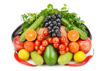 Vegetables and fruits isolated on a white background.