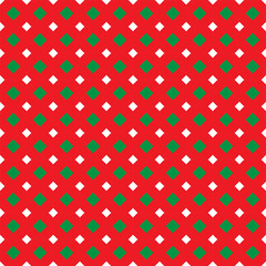 White and green squares pattern on red background. Christmas color theme with square shapes objects.