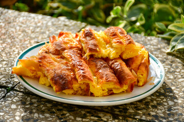 Bakery .Home made  cheese pie  with phyllo pastry and organic eggs. Bulgarian banitsa