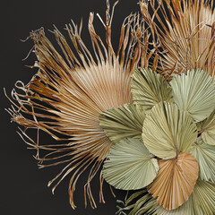 Wall wreath of dried flowers made of dry palm leaves