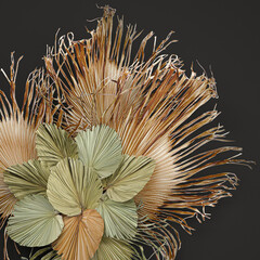 Wall wreath of dried flowers made of dry palm leaves