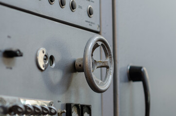 Part of an old safe. Keys. Industrial background