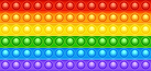 Colorful silicone anti-stress pop it toy texture, pattern. Trendy sensory game for children. Rainbow push pop fidget toy with brightly colored popping bubbles. Vector illustration