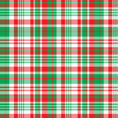 Chirstmas plaid pattern. Colorful tartan plaid pattern. Multicolor check plaid in white, green and red for fabric and textile design.