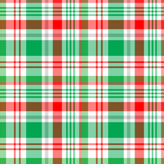 Chirstmas plaid pattern. Colorful tartan plaid pattern. Multicolor check plaid in white, green and red for fabric and textile design.
