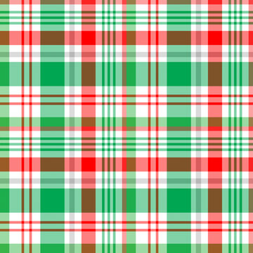 Chirstmas plaid pattern. Colorful tartan plaid pattern. Multicolor check plaid in white, green and red for fabric and textile design.