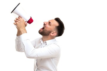 Fototapeta premium man shouting into megaphone, action