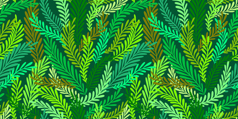 Naklejka na ściany i meble Green floral seamless pattern. Green tropical leaves. Wrapping paper, wallpaper, pattern for textile.