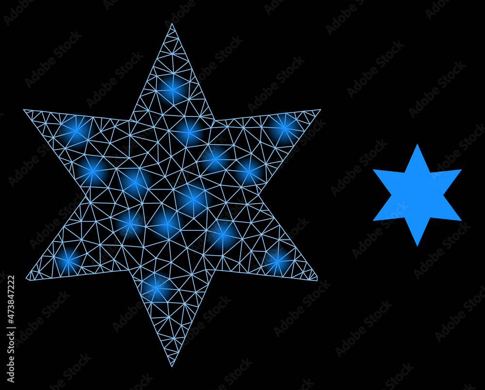 Poster constellation network 6-finger star web icon with illuminated light spots. illuminated constellation