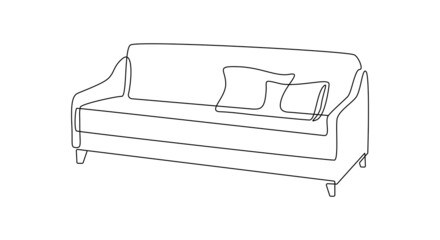 Modern comfy furniture sofa for home interior in trendy loft style outline contour lines. Simple linear silhouette of Couche. Doodle vector illustration