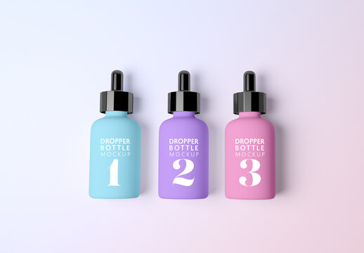 Top of View of Three  Matte  Dropper Bottles Mockup