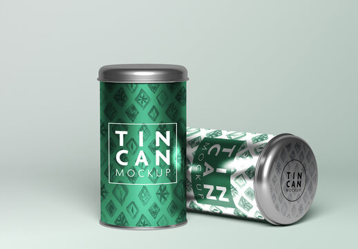 Two Metal Tin Cans Mockup