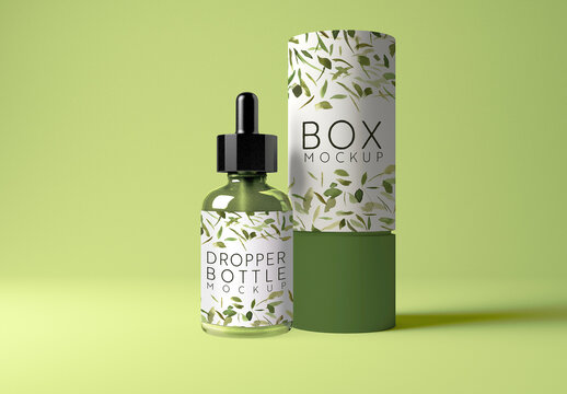 Dropper Bottle with Cylindrical Box Mockup