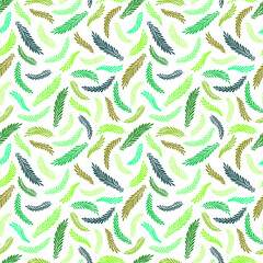 Green floral seamless pattern. Green tropical palm leaves on white. Wrapping paper, wallpaper, pattern for textile.