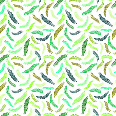 Green floral seamless pattern. Green tropical palm leaves on white. Wrapping paper, wallpaper, pattern for textile.