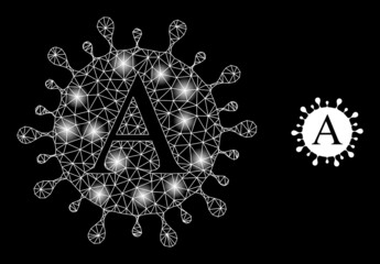 Constellation net Alpha coronavirus web icon with majestic light spots. Illuminated constellation is created from Alpha coronavirus vector icon. Illuminated frame web polygonal Alpha coronavirus,