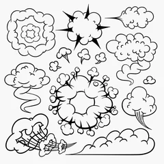 Foto op Canvas Comic clouds, cartoon vector clouds in line style isolated on light background. © mspoint