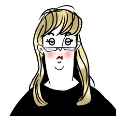 caricature of funny tired woman teacher in glasses isolated on white