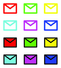 Simple flat icon mail design. New message icon email and website button vector image. Set elements in colored icons. Email icon illustration isolated on white background