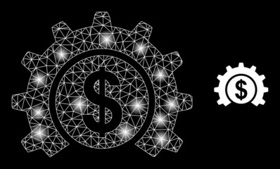 Constellation net bank industry web icon with illuminated spots. Illuminated model created using bank industry vector icon. Glossy carcass web polygonal bank industry, on a black background.