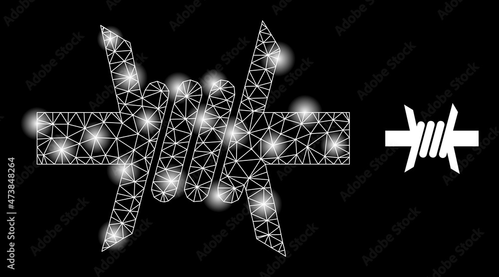 Poster bright net barbed wire web icon with bright light spots. illuminated constellation is created from b