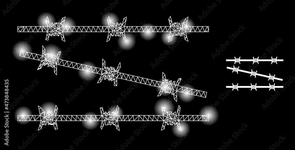 Poster constellation net barbed wire fence web icon with glitter light spots. illuminated constellation cre
