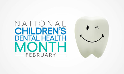 National Children's dental health month is observed every year in February, to teach children the importance of good oral hygiene at an early age and visiting the dentist regularly. Vector art