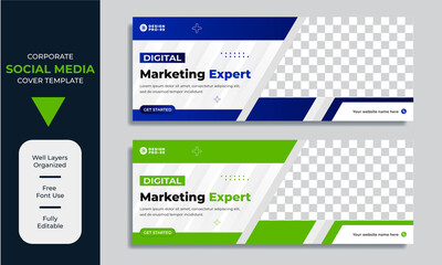 Corporate Digital marketing Social Media cover and web banner Design template premium
