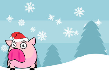 cute pig character cartoon ball style christmas background illustration in vector format