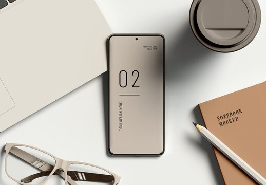 Smartphone with Office Items Mockup