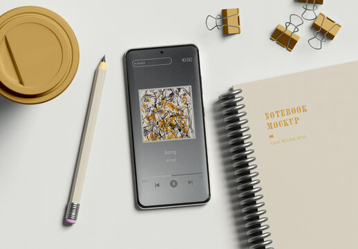 Smartphone with Stationery Mockup