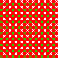Cross pattern of white and green color on red background. Illustration of green and white cross stitch on red background. Christmas theme color.