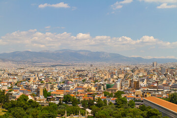 Panoramica, panoramic, paisaje, landscape, vista, view, skyline en la ciudad de Atenas o Athens en el pais de Grecia o Greece
