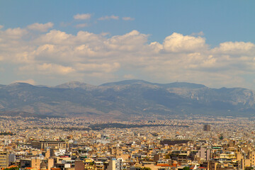 Panoramica, panoramic, paisaje, landscape, vista, view, skyline en la ciudad de Atenas o Athens en el pais de Grecia o Greece