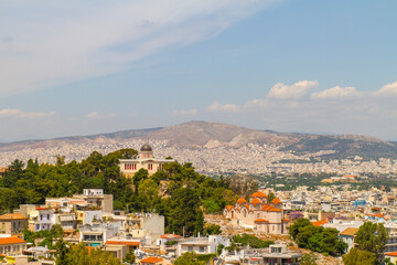 Naklejka premium Panoramica, panoramic, paisaje, landscape, vista, view, skyline en la ciudad de Atenas o Athens en el pais de Grecia o Greece