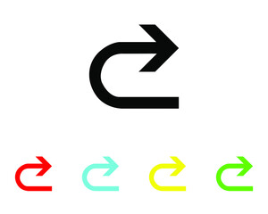U Turn Vector Icon. U Turn icon in trendy flat style. Set elements in colored icons. U Turn icon illustration isolated on black background