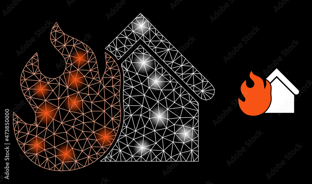Poster constellation network burning house web icon with illuminated spots. illuminated constellation gener