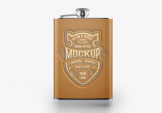 Steel Flask with Leather Wrap Mockup