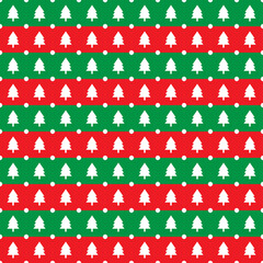 Christmas trees pattern in white color on red and green background. 