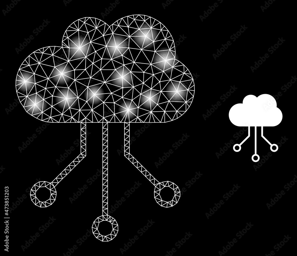 Poster constellation mesh cloud connections web icon with glitter light spots. illuminated model done using