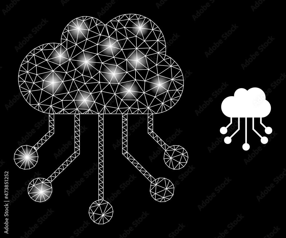 Poster bright network cloud links web icon with majestic light spots. illuminated constellation is done usi