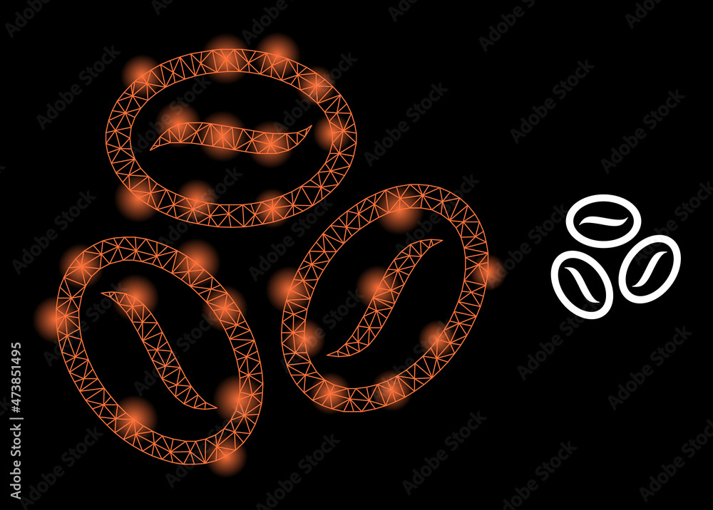 Poster glare network coffee beans web icon with illuminated spots. illuminated model created using coffee b