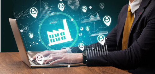 Business hand working on laptop, successful business concept