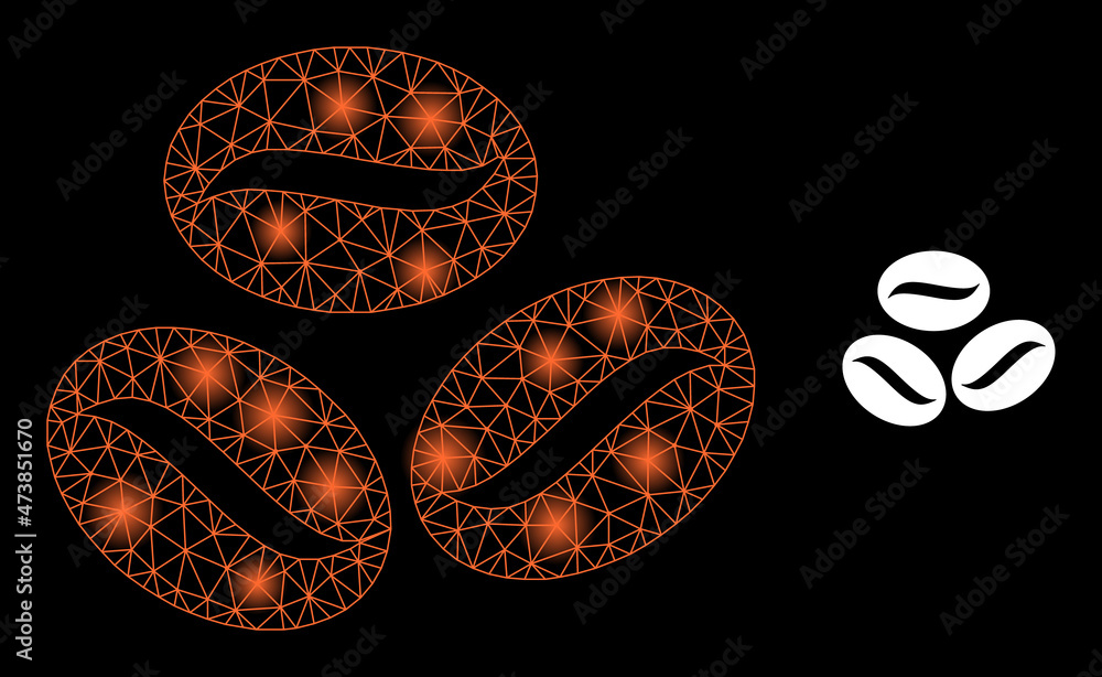 Poster bright network coffee grains web icon with illuminated light spots. illuminated constellation is don