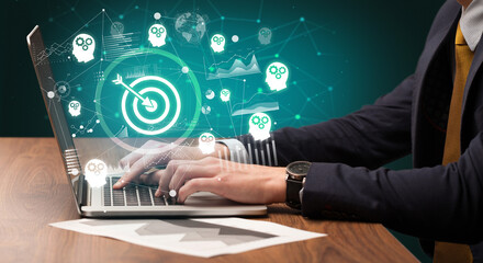 Business hand working on laptop, successful business concept