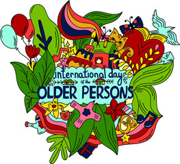 International day of the older person. Card template with cute grandma and grandpa. Couple of older people. illustration for greeting card or invitation.
