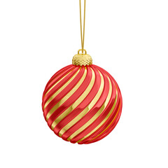Red christmas ball with golden isolated on white background. 3d render illustration.
