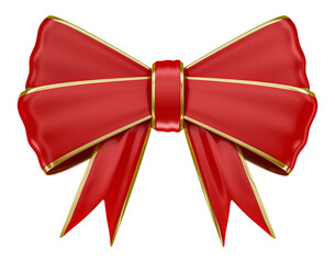 Red christmas bow with golden isolated on white background. 3d render illustration.